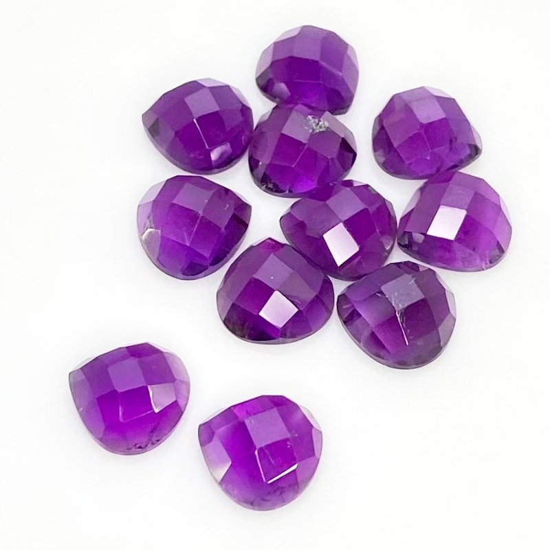 33.25 Carat African Amethyst 10mm Checkerboard Heart Shape AA Grade Cabochons Parcel - Total 11 Pcs.