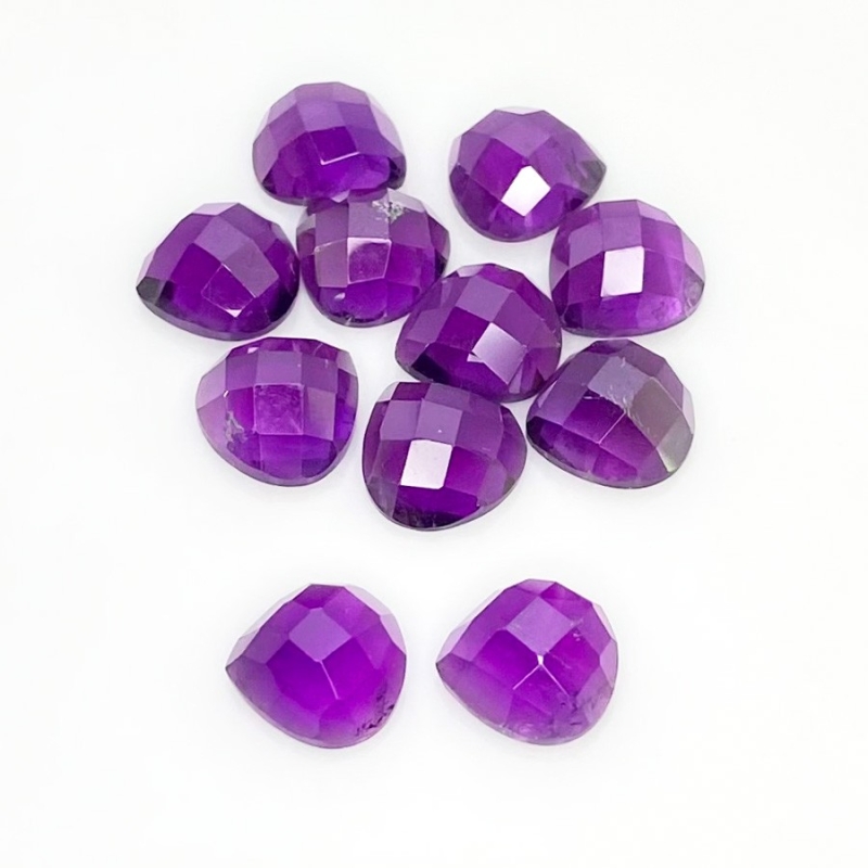 33.25 Carat African Amethyst 10mm Checkerboard Heart Shape AA Grade Cabochons Parcel - Total 11 Pcs.