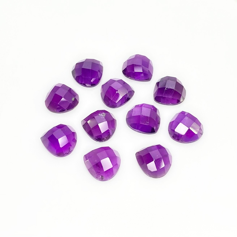 33.25 Carat African Amethyst 10mm Checkerboard Heart Shape AA Grade Cabochons Parcel - Total 11 Pcs.