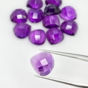 35.80 Carat African Amethyst 10mm Checkerboard Heart Shape AA Grade Cabochons Parcel - Total 12 Pcs.