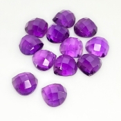 35.80 Carat African Amethyst 10mm Checkerboard Heart Shape AA Grade Cabochons Parcel - Total 12 Pcs.