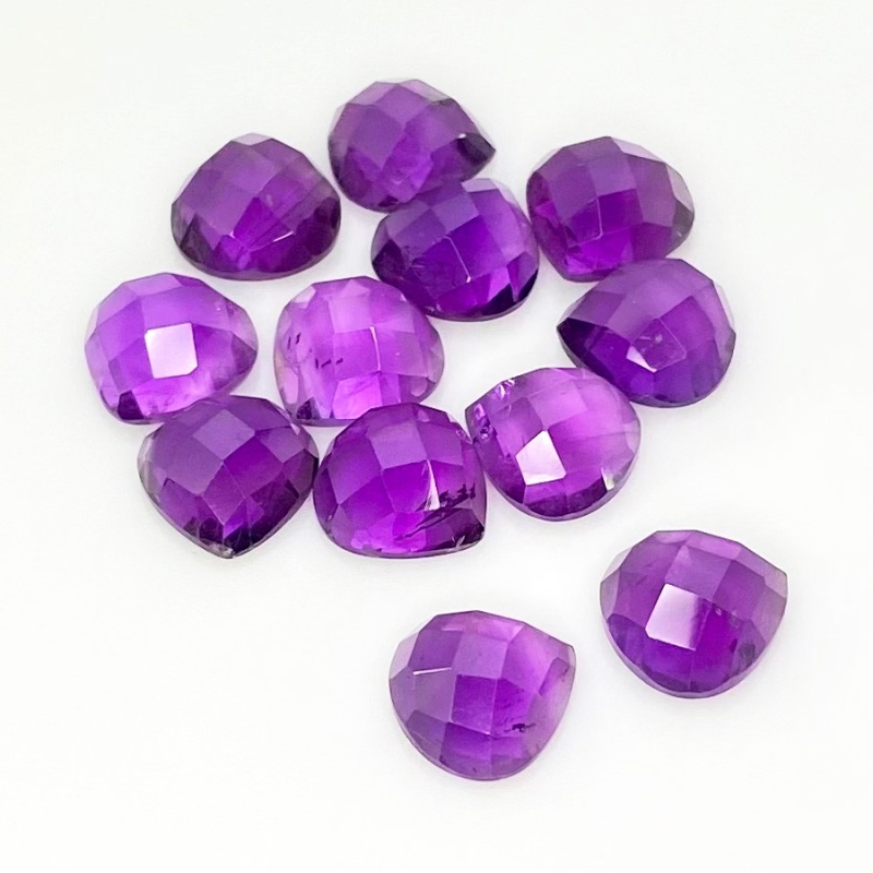 35.80 Carat African Amethyst 10mm Checkerboard Heart Shape AA Grade Cabochons Parcel - Total 12 Pcs.
