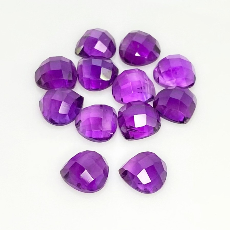 35.80 Carat African Amethyst 10mm Checkerboard Heart Shape AA Grade Cabochons Parcel - Total 12 Pcs.