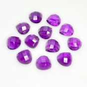 35.80 Carat African Amethyst 10mm Checkerboard Heart Shape AA Grade Cabochons Parcel - Total 12 Pcs.