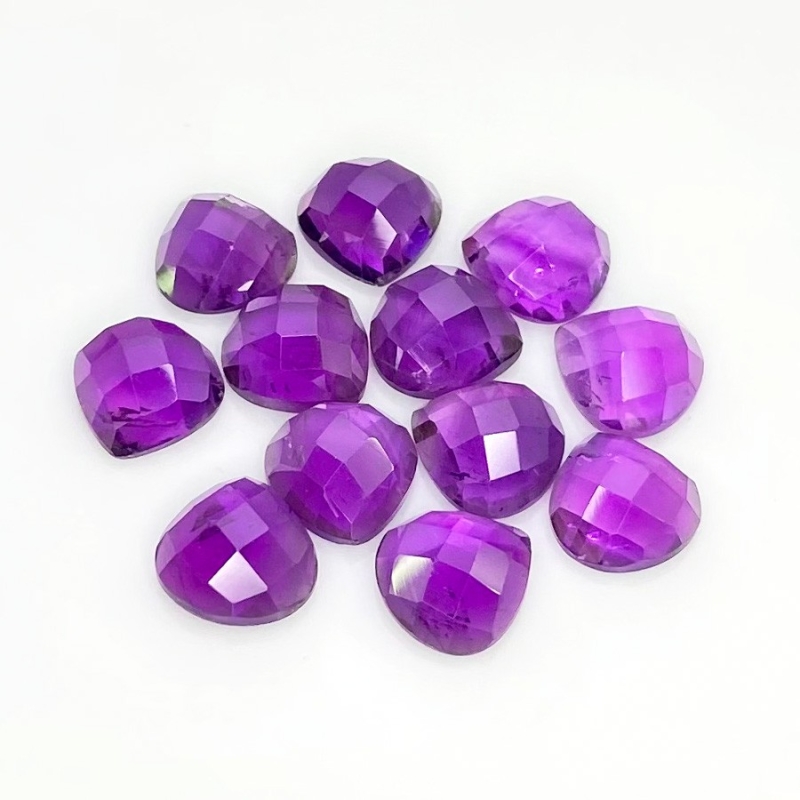 35.80 Carat African Amethyst 10mm Checkerboard Heart Shape AA Grade Cabochons Parcel - Total 12 Pcs.