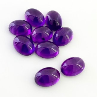 59.60 Carat African Amethyst 14x10mm Smooth Oval Shape A Grade Cabochons Parcel - Total 9 Pcs.