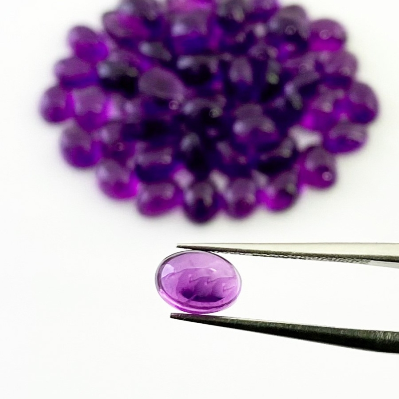53.65 Carat African Amethyst 7x5mm Smooth Oval Shape A Grade Cabochons Parcel - Total 55 Pcs.