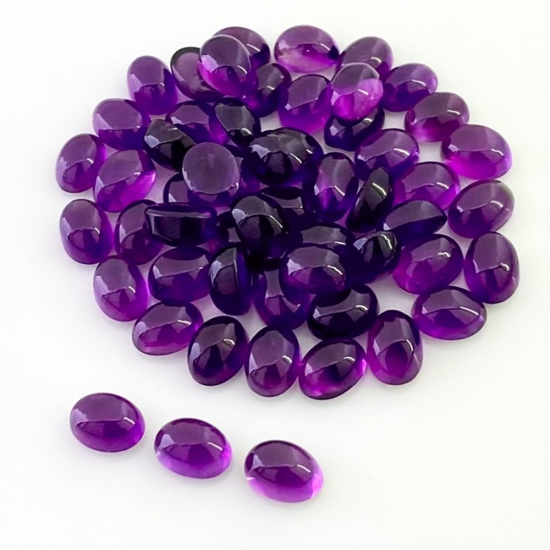 53.65 Carat African Amethyst 7x5mm Smooth Oval Shape A Grade Cabochons Parcel - Total 55 Pcs.