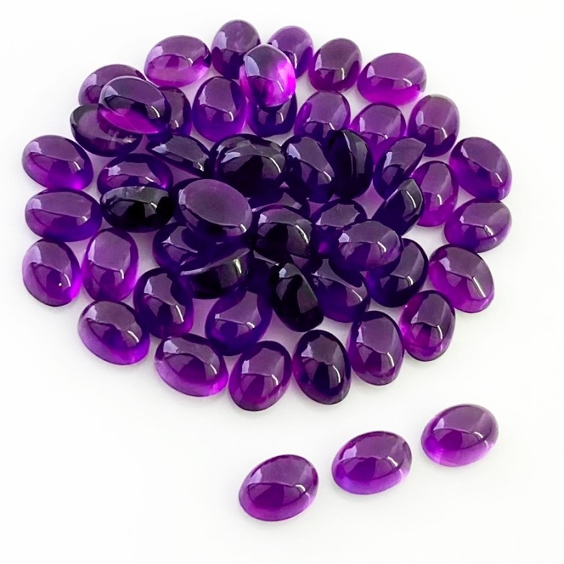 53.65 Carat African Amethyst 7x5mm Smooth Oval Shape A Grade Cabochons Parcel - Total 55 Pcs.