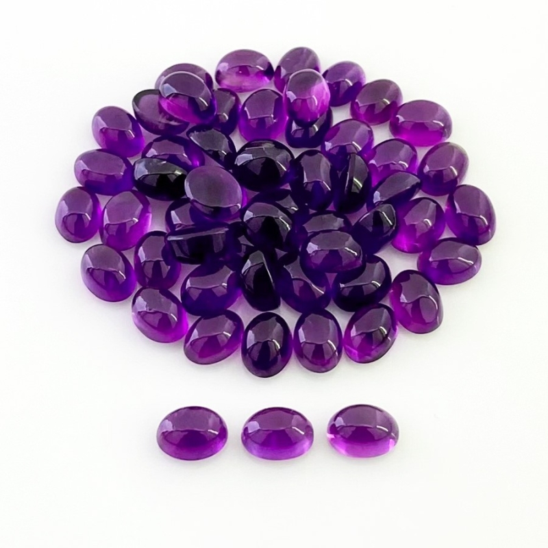 53.65 Carat African Amethyst 7x5mm Smooth Oval Shape A Grade Cabochons Parcel - Total 55 Pcs.