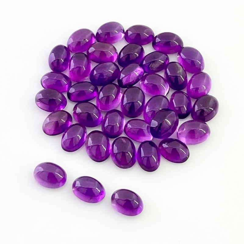31.90 Carat African Amethyst 7x5mm Smooth Oval Shape A Grade Cabochons Parcel - Total 37 Pcs.