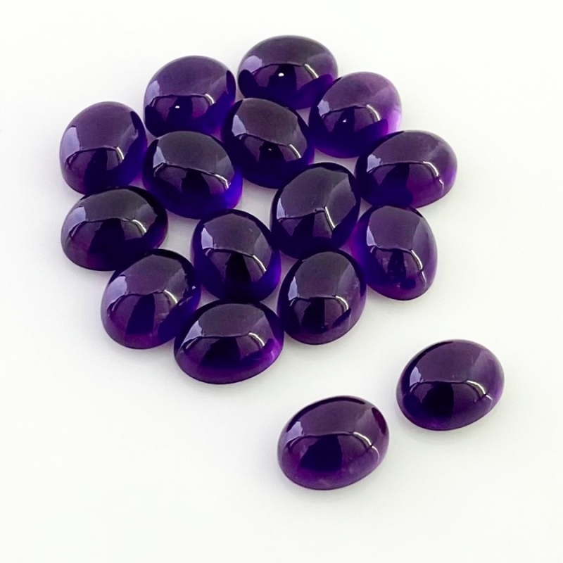 35.70 Carat African Amethyst 9x7mm Smooth Oval Shape A Grade Cabochons Parcel - Total 16 Pcs.