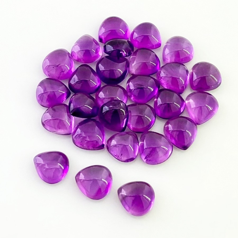 33.65 Carat African Amethyst 7mm Smooth Heart Shape A Grade Cabochons Parcel - Total 27 Pcs.