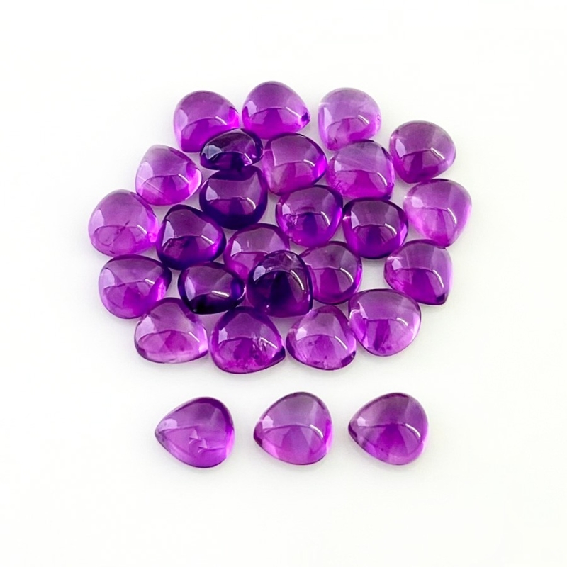 33.65 Carat African Amethyst 7mm Smooth Heart Shape A Grade Cabochons Parcel - Total 27 Pcs.