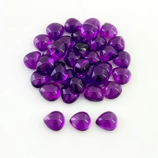 African Amethyst Smooth Heart Shape A Grade Cabochon Parcel - 7mm - 36 Pc. - 42.50 Carat