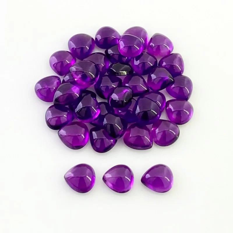 African Amethyst Smooth Heart Shape A Grade Cabochon Parcel - 7mm - 36 Pc. - 42.50 Carat