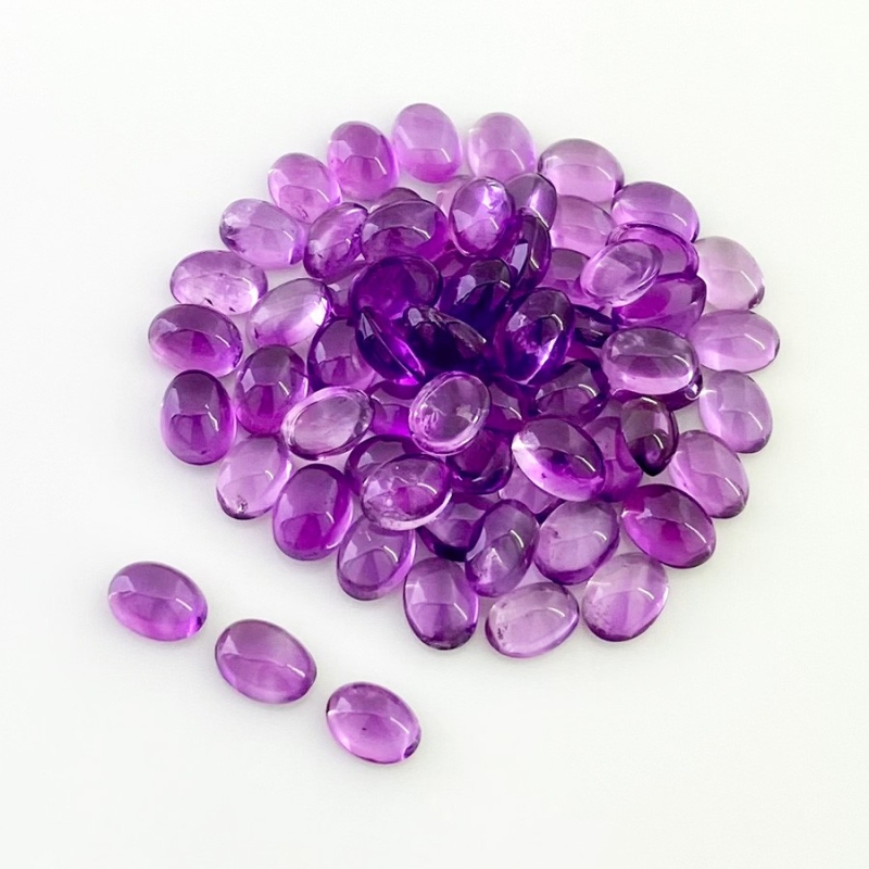 51.10 Carat African Amethyst 7x5mm Smooth Oval Shape A Grade Cabochons Parcel - Total 68 Pcs.