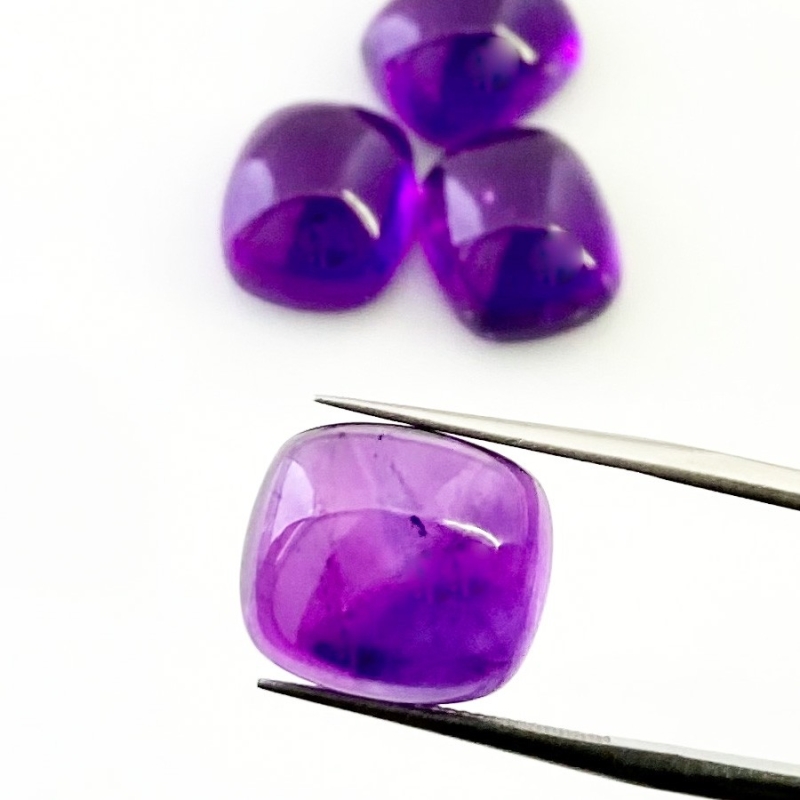 42.85 Carat African Amethyst 14x12mm Smooth Cushion Shape A Grade Cabochons Parcel - Total 4 Pcs.