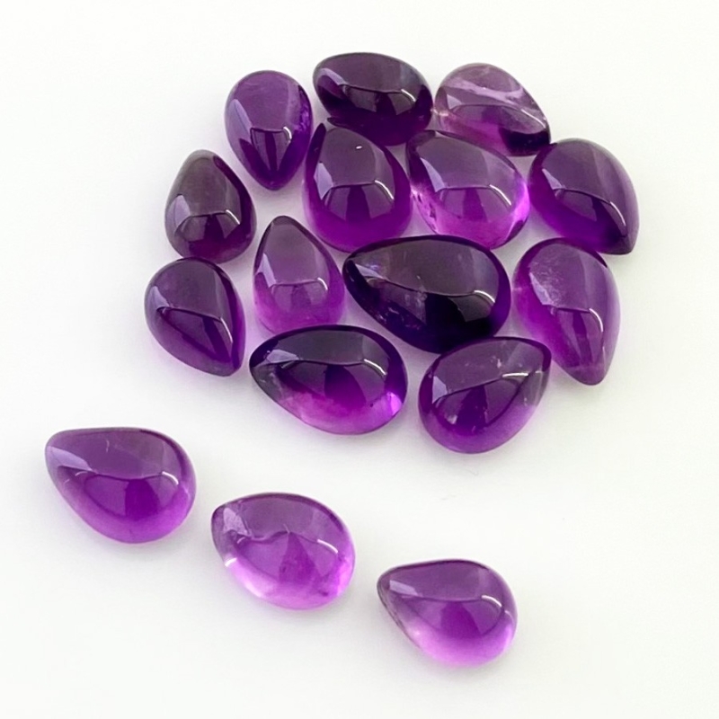 48.05 Cts. African Amethyst 9.5x6.5-12.5x8.5mm Smooth Pear Shape A Grade Cabochons Parcel - Total 16 Pcs.