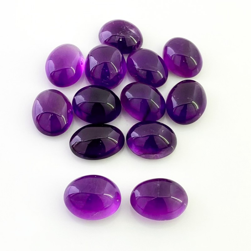 African Amethyst Smooth Oval Shape A Grade Cabochon Parcel - 14x10.5-15x11mm - 13 Pc. - 105.45 Cts.