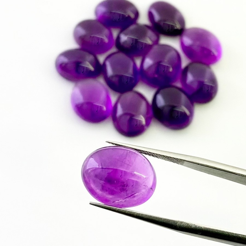 105.45 Cts. African Amethyst 14x10.5-15x11mm Smooth Oval Shape A Grade Cabochons Parcel - Total 13 Pcs.