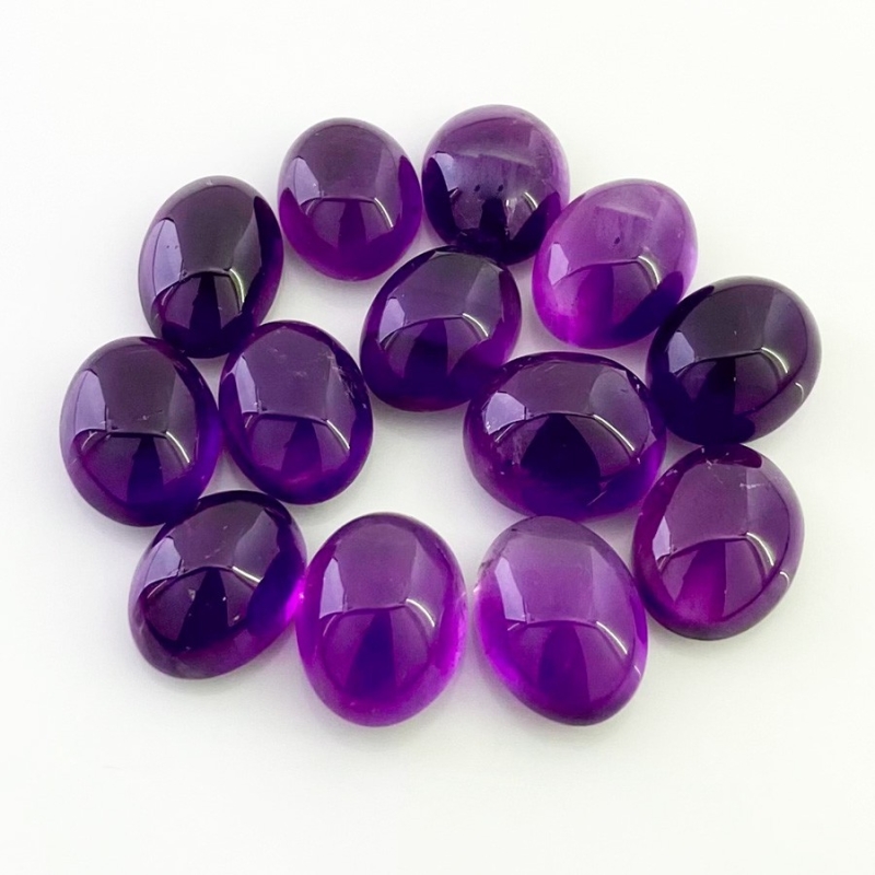 105.45 Cts. African Amethyst 14x10.5-15x11mm Smooth Oval Shape A Grade Cabochons Parcel - Total 13 Pcs.