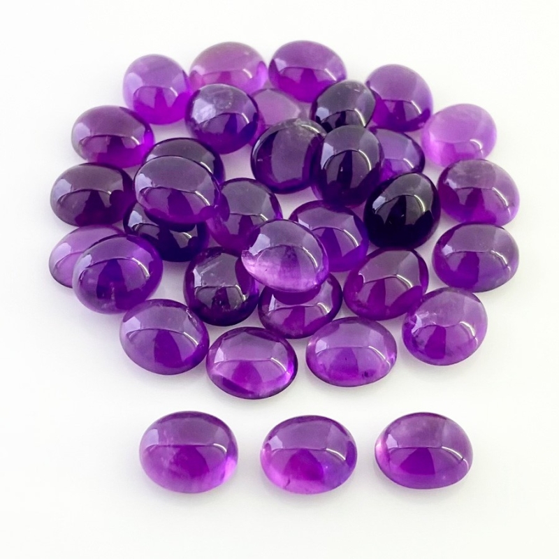 125.40 Cts. African Amethyst 11x9mm Smooth Oval Shape A Grade Cabochons Parcel - Total 34 Pcs.