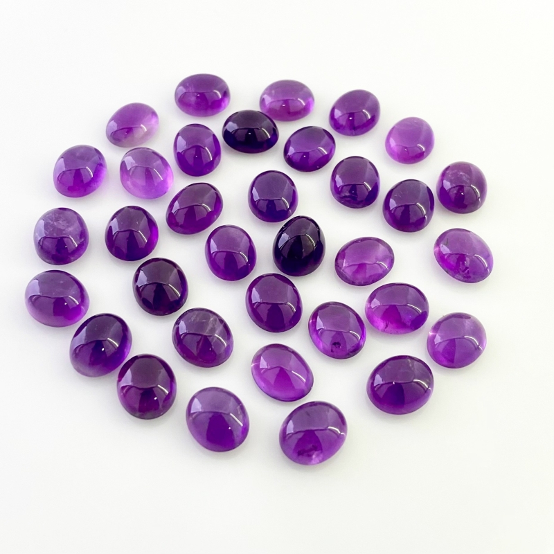 125.40 Cts. African Amethyst 11x9mm Smooth Oval Shape A Grade Cabochons Parcel - Total 34 Pcs.