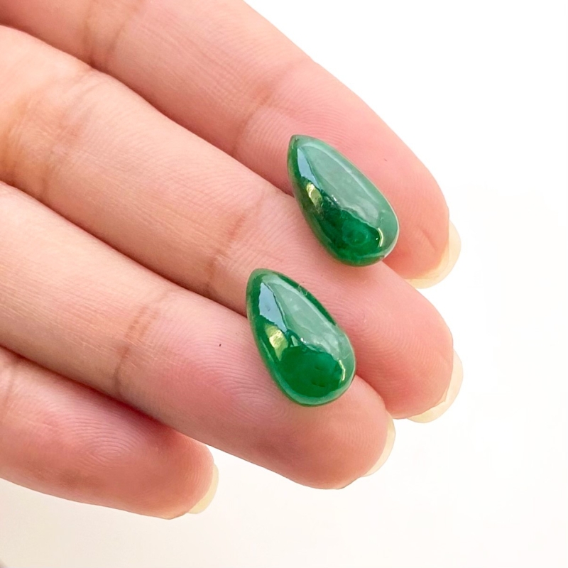  11.31 Cts. Emerald 16x8mm Smooth Drop Shape A Grade Matched Gemstone Beads Pair - Total 2 Pcs.