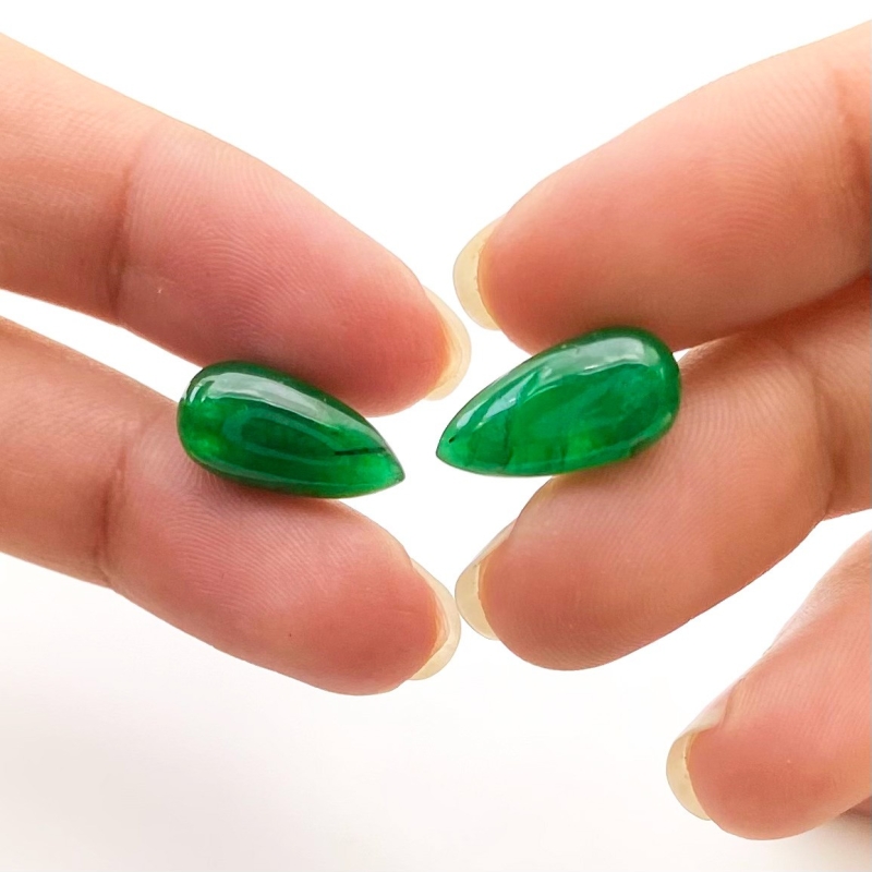  11.31 Cts. Emerald 16x8mm Smooth Drop Shape A Grade Matched Gemstone Beads Pair - Total 2 Pcs.