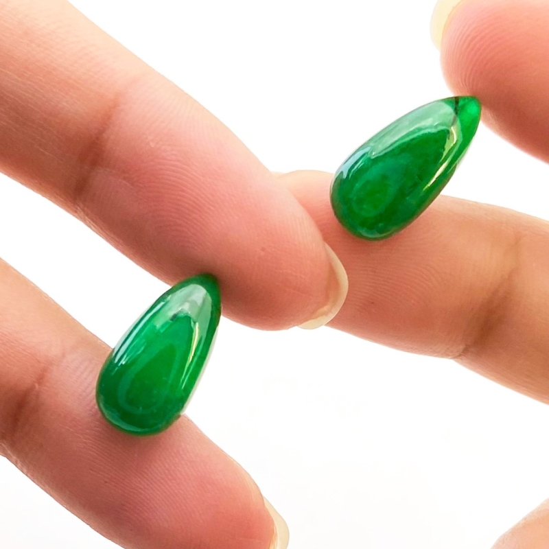  11.31 Cts. Emerald 16x8mm Smooth Drop Shape A Grade Matched Gemstone Beads Pair - Total 2 Pcs.