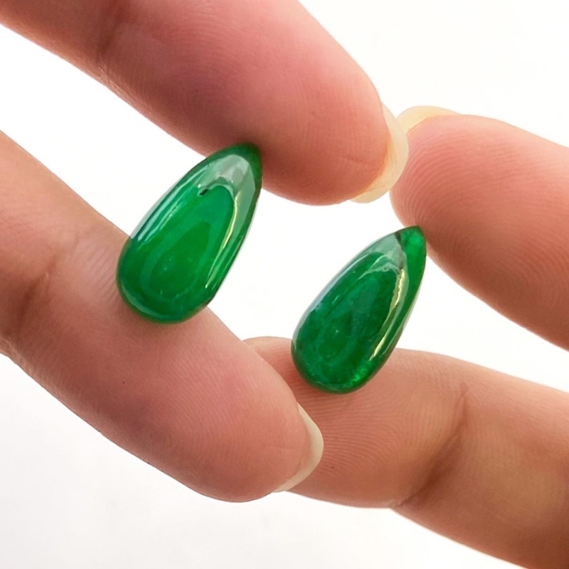  11.31 Cts. Emerald 16x8mm Smooth Drop Shape A Grade Matched Gemstone Beads Pair - Total 2 Pcs.