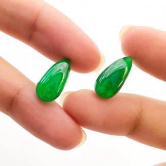  11.31 Cts. Emerald 16x8mm Smooth Drop Shape A Grade Matched Gemstone Beads Pair - Total 2 Pcs.