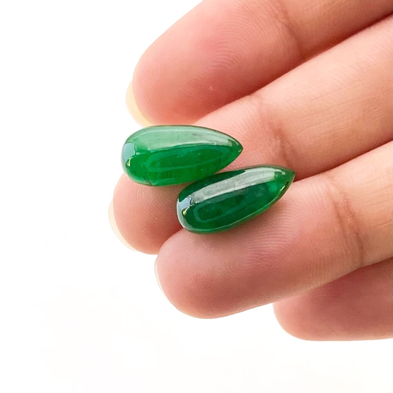  11.31 Cts. Emerald 16x8mm Smooth Drop Shape A Grade Matched Gemstone Beads Pair - Total 2 Pcs.