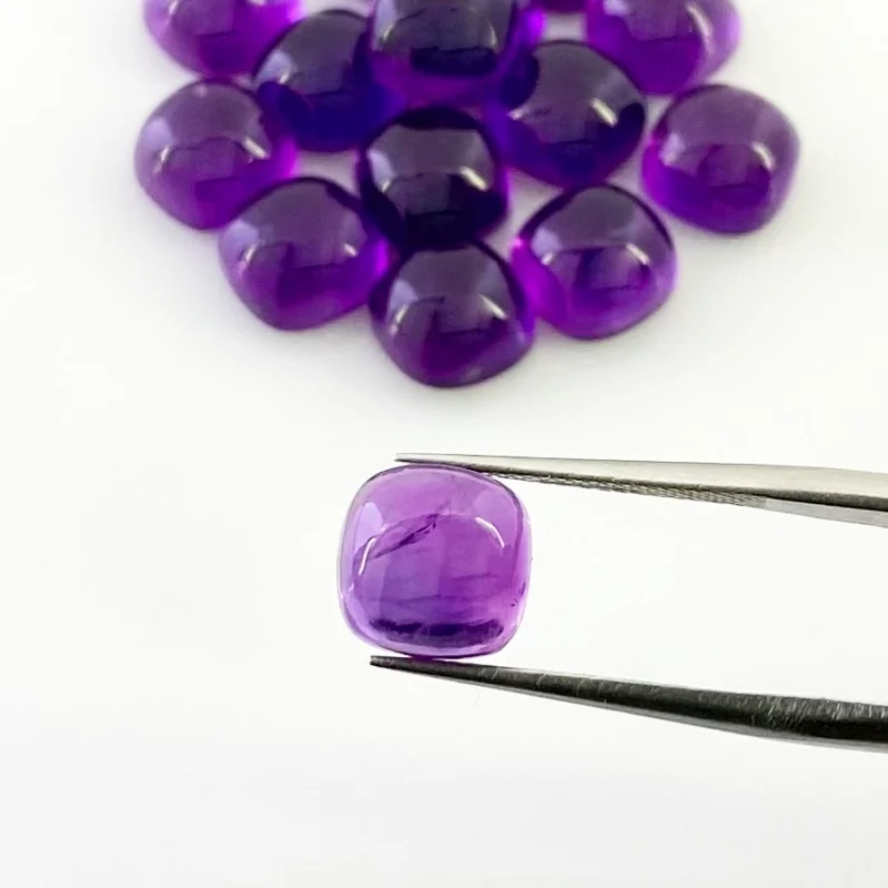 43 Carat African Amethyst 8mm Smooth Square Cushion Shape AA Grade Cabochons Parcel - Total 15 Pcs.
