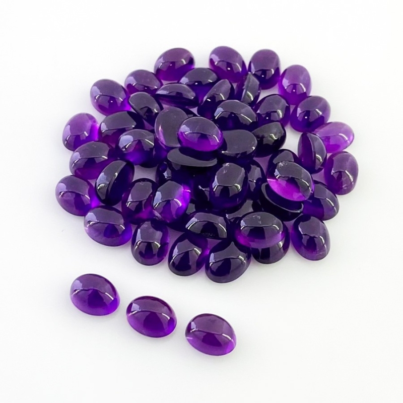 53.10 Carat African Amethyst 7x5mm Smooth Oval Shape A Grade Cabochons Parcel - Total 55 Pcs.