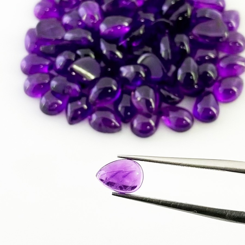 64.70 Carat African Amethyst 7x5mm Smooth Pear Shape A Grade Cabochons Parcel - Total 87 Pcs.