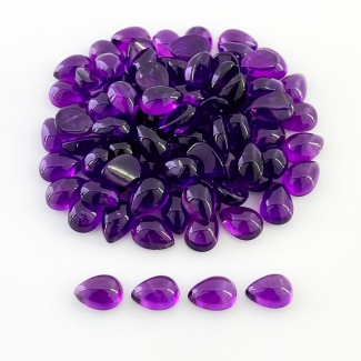 64.70 Carat African Amethyst 7x5mm Smooth Pear Shape A Grade Cabochons Parcel - Total 87 Pcs.