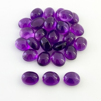 87.50 Cts. African Amethyst 10X8mm Smooth Oval Shape A Grade Cabochons Parcel - Total 28 Pcs.