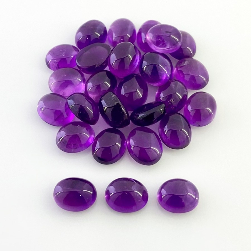 87.50 Cts. African Amethyst 10X8mm Smooth Oval Shape A Grade Cabochons Parcel - Total 28 Pcs.