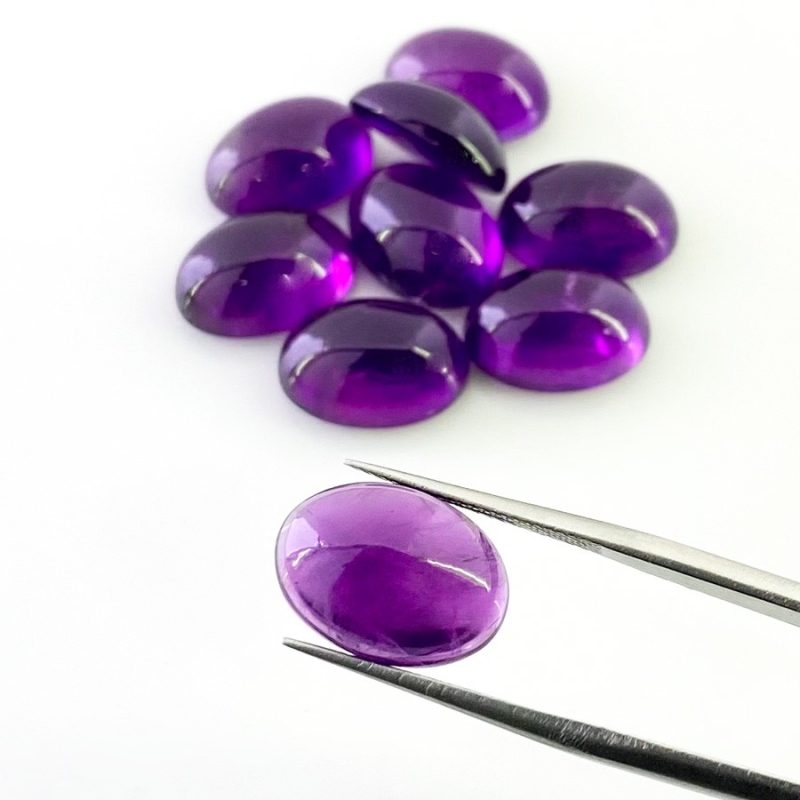 55.85 Carat African Amethyst 14x10mm Smooth Oval Shape A Grade Cabochons Parcel - Total 9 Pcs.