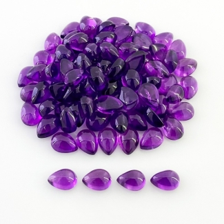 65 Carat African Amethyst 7x5mm Smooth Pear Shape A Grade Cabochons Parcel - Total 88 Pcs.