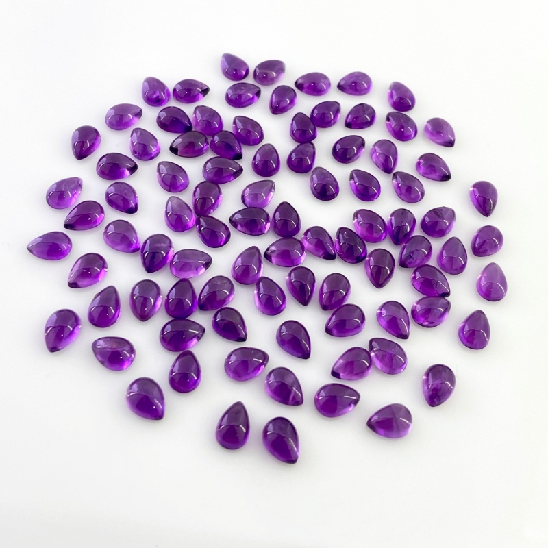 65 Carat African Amethyst 7x5mm Smooth Pear Shape A Grade Cabochons Parcel - Total 88 Pcs.