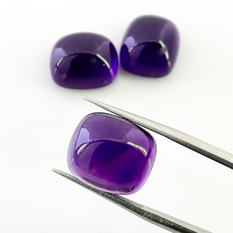 33.55 Carat African Amethyst 14x12mm Smooth Cushion Shape A Grade Cabochons Parcel - Total 3 Pcs.