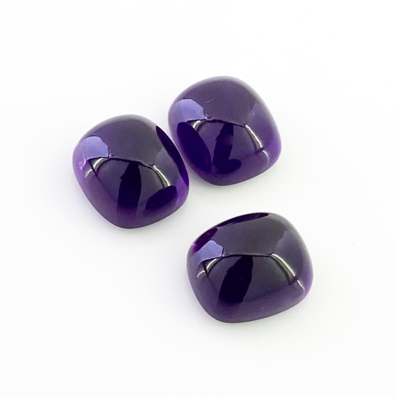 33.55 Carat African Amethyst 14x12mm Smooth Cushion Shape A Grade Cabochons Parcel - Total 3 Pcs.
