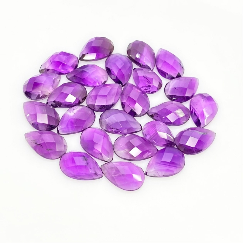 53.40 Carat African Amethyst 12x8mm Checkerboard Pear Shape A Grade Cabochons Parcel - Total 25 Pcs.