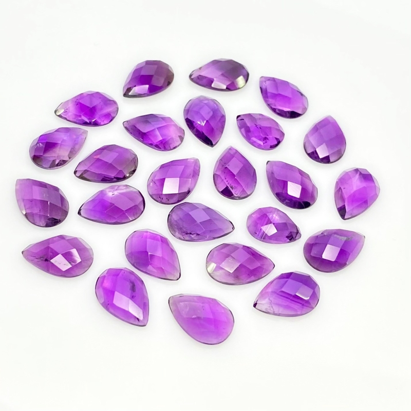 53.40 Carat African Amethyst 12x8mm Checkerboard Pear Shape A Grade Cabochons Parcel - Total 25 Pcs.