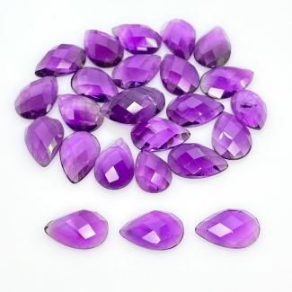 53.40 Carat African Amethyst 12x8mm Checkerboard Pear Shape A Grade Cabochons Parcel - Total 25 Pcs.