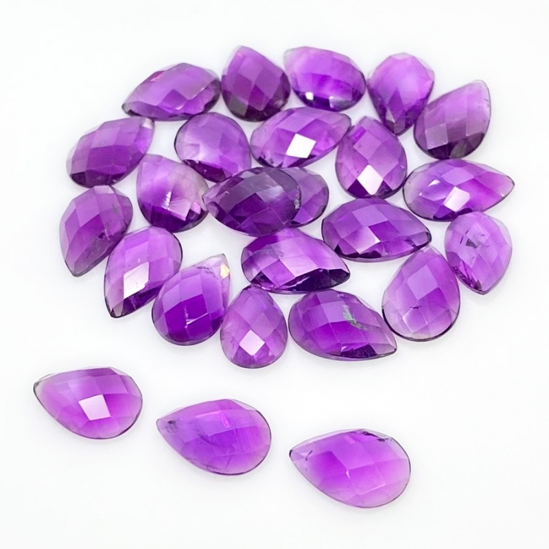 53.40 Carat African Amethyst 12x8mm Checkerboard Pear Shape A Grade Cabochons Parcel - Total 25 Pcs.