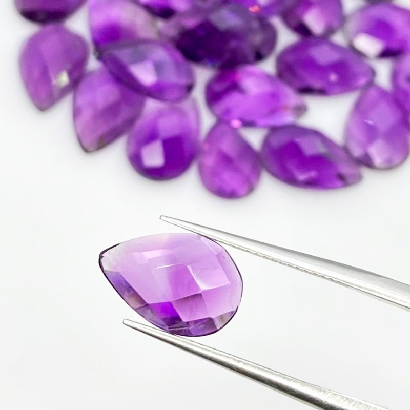 53.40 Carat African Amethyst 12x8mm Checkerboard Pear Shape A Grade Cabochons Parcel - Total 25 Pcs.